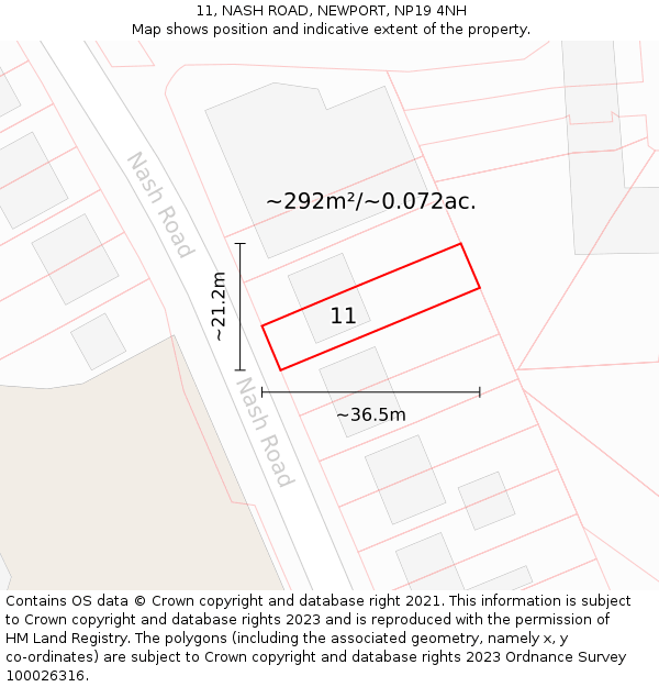 11, NASH ROAD, NEWPORT, NP19 4NH: Plot and title map