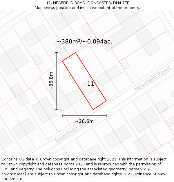 11, NEARFIELD ROAD, DONCASTER, DN4 7EF: Plot and title map