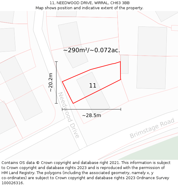 11, NEEDWOOD DRIVE, WIRRAL, CH63 3BB: Plot and title map