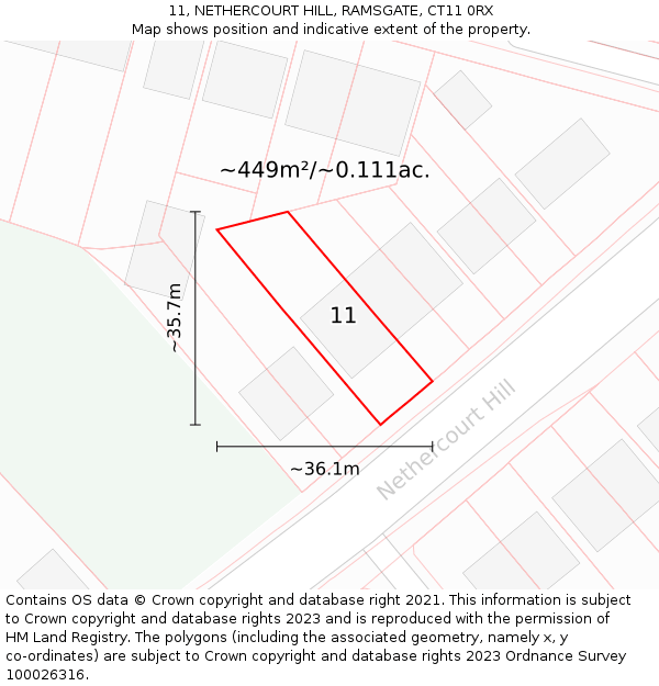 11, NETHERCOURT HILL, RAMSGATE, CT11 0RX: Plot and title map