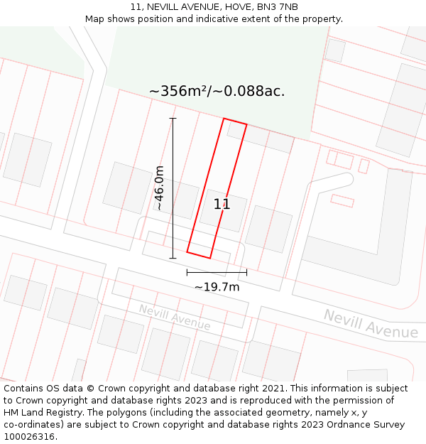 11, NEVILL AVENUE, HOVE, BN3 7NB: Plot and title map