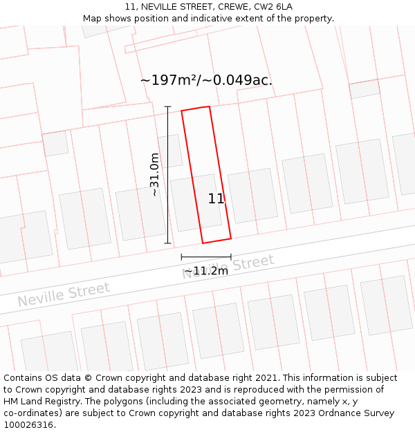 11, NEVILLE STREET, CREWE, CW2 6LA: Plot and title map