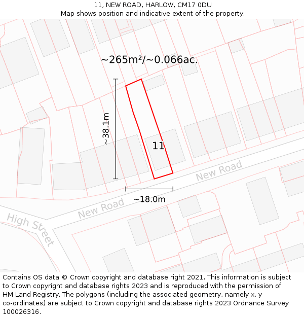 11, NEW ROAD, HARLOW, CM17 0DU: Plot and title map