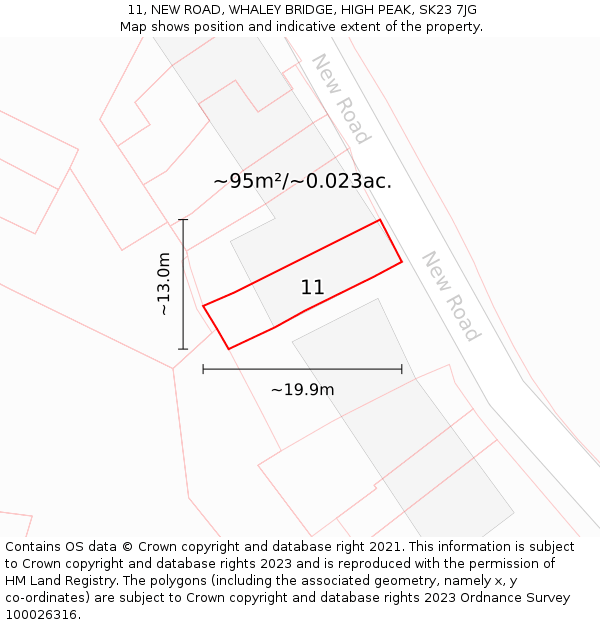 11, NEW ROAD, WHALEY BRIDGE, HIGH PEAK, SK23 7JG: Plot and title map