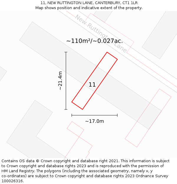 11, NEW RUTTINGTON LANE, CANTERBURY, CT1 1LR: Plot and title map