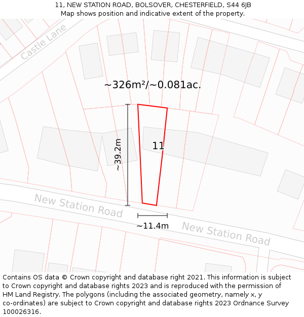 11, NEW STATION ROAD, BOLSOVER, CHESTERFIELD, S44 6JB: Plot and title map