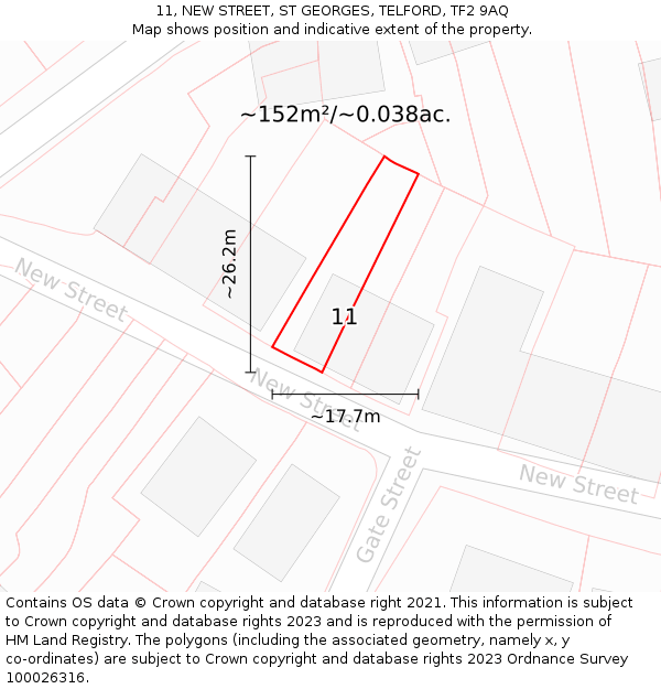 11, NEW STREET, ST GEORGES, TELFORD, TF2 9AQ: Plot and title map