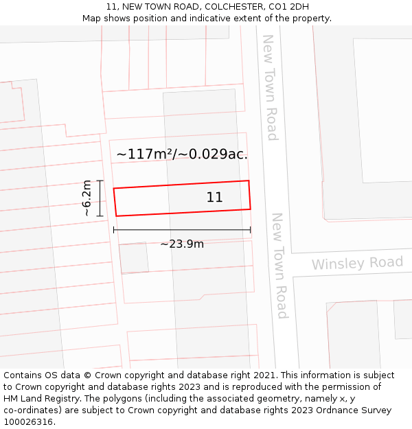 11, NEW TOWN ROAD, COLCHESTER, CO1 2DH: Plot and title map