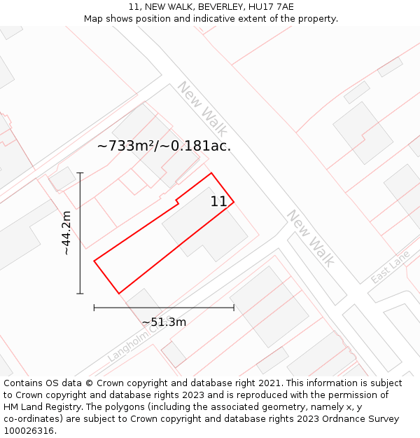 11, NEW WALK, BEVERLEY, HU17 7AE: Plot and title map