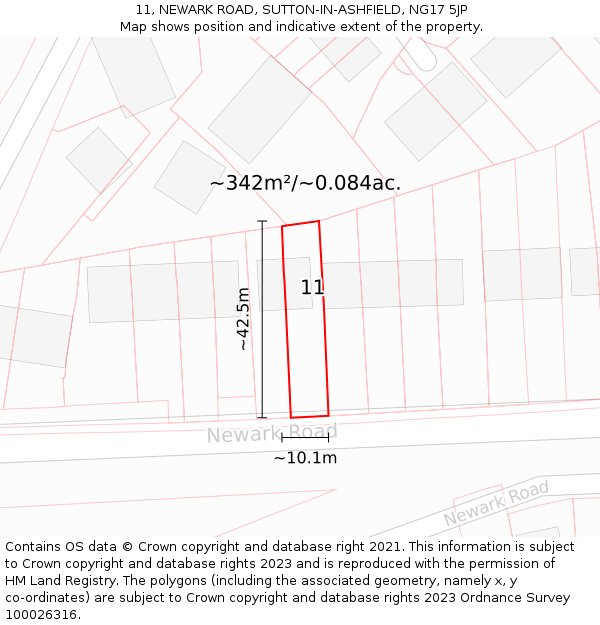 11, NEWARK ROAD, SUTTON-IN-ASHFIELD, NG17 5JP: Plot and title map