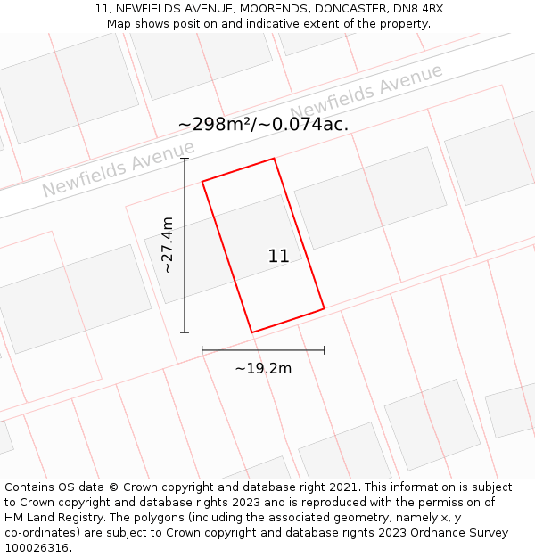 11, NEWFIELDS AVENUE, MOORENDS, DONCASTER, DN8 4RX: Plot and title map