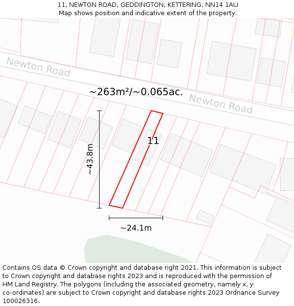 11, NEWTON ROAD, GEDDINGTON, KETTERING, NN14 1AU: Plot and title map