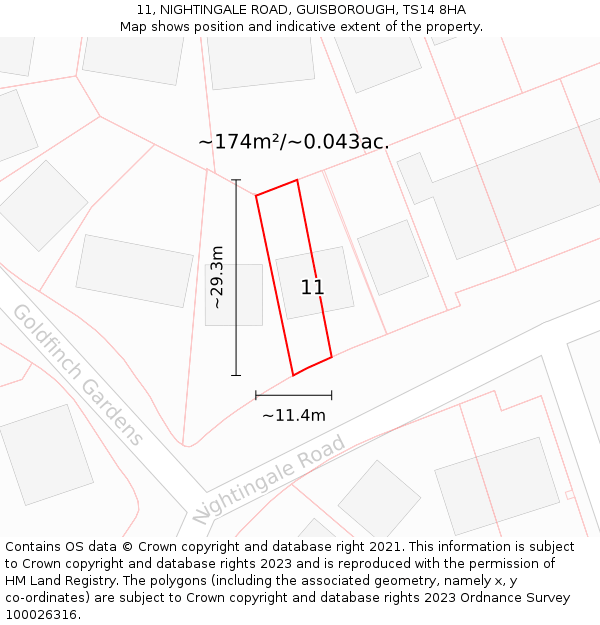 11, NIGHTINGALE ROAD, GUISBOROUGH, TS14 8HA: Plot and title map