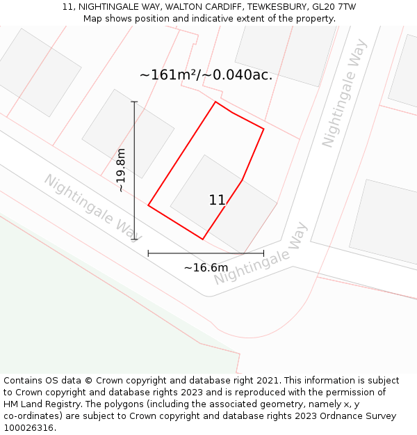 11, NIGHTINGALE WAY, WALTON CARDIFF, TEWKESBURY, GL20 7TW: Plot and title map