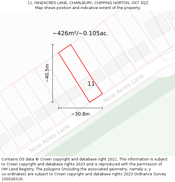 11, NINEACRES LANE, CHARLBURY, CHIPPING NORTON, OX7 3QZ: Plot and title map