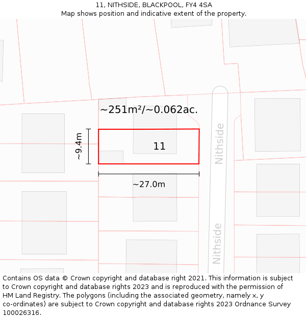 11, NITHSIDE, BLACKPOOL, FY4 4SA: Plot and title map