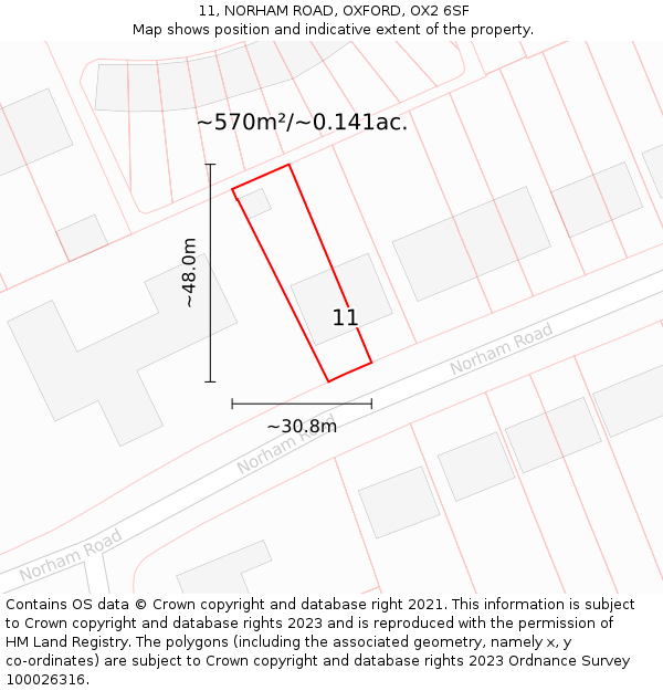 11, NORHAM ROAD, OXFORD, OX2 6SF: Plot and title map