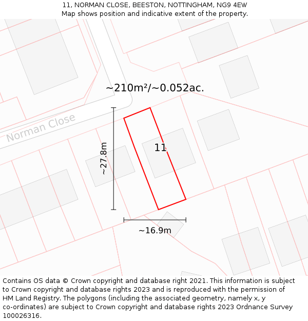 11, NORMAN CLOSE, BEESTON, NOTTINGHAM, NG9 4EW: Plot and title map