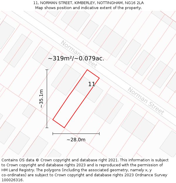 11, NORMAN STREET, KIMBERLEY, NOTTINGHAM, NG16 2LA: Plot and title map