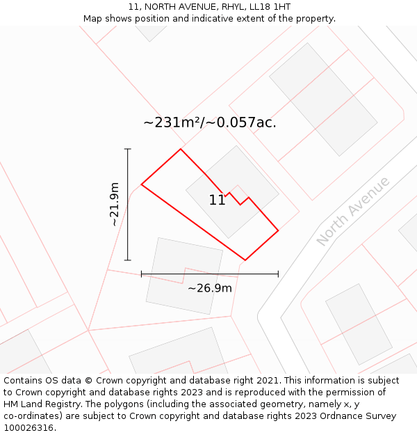 11, NORTH AVENUE, RHYL, LL18 1HT: Plot and title map