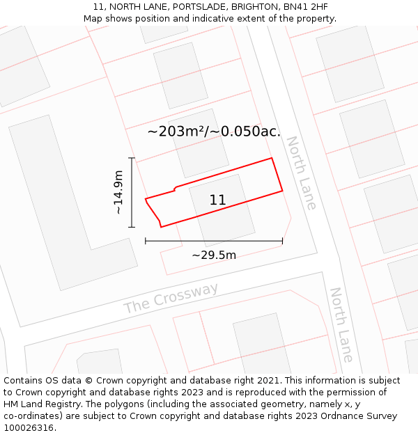 11, NORTH LANE, PORTSLADE, BRIGHTON, BN41 2HF: Plot and title map