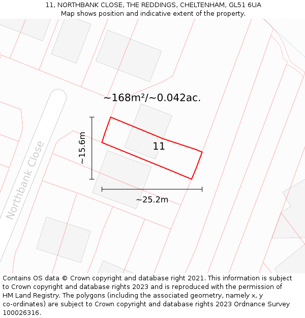 11, NORTHBANK CLOSE, THE REDDINGS, CHELTENHAM, GL51 6UA: Plot and title map