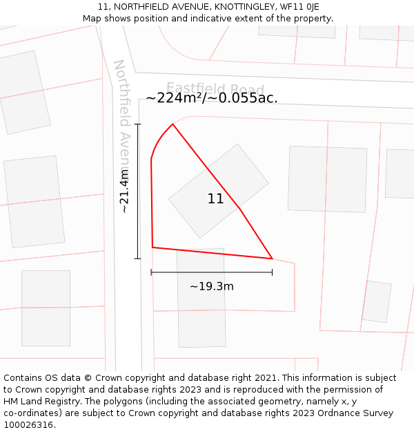 11, NORTHFIELD AVENUE, KNOTTINGLEY, WF11 0JE: Plot and title map