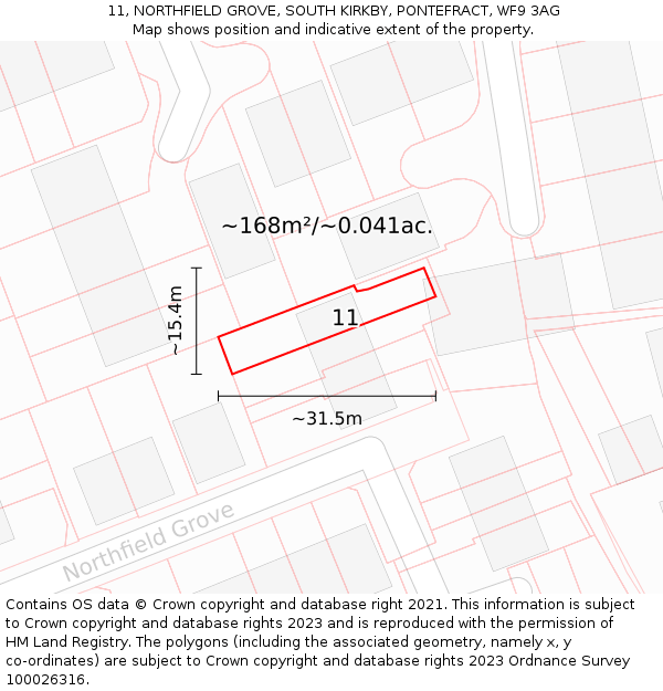 11, NORTHFIELD GROVE, SOUTH KIRKBY, PONTEFRACT, WF9 3AG: Plot and title map