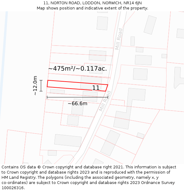 11, NORTON ROAD, LODDON, NORWICH, NR14 6JN: Plot and title map