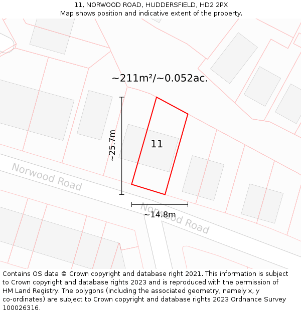 11, NORWOOD ROAD, HUDDERSFIELD, HD2 2PX: Plot and title map