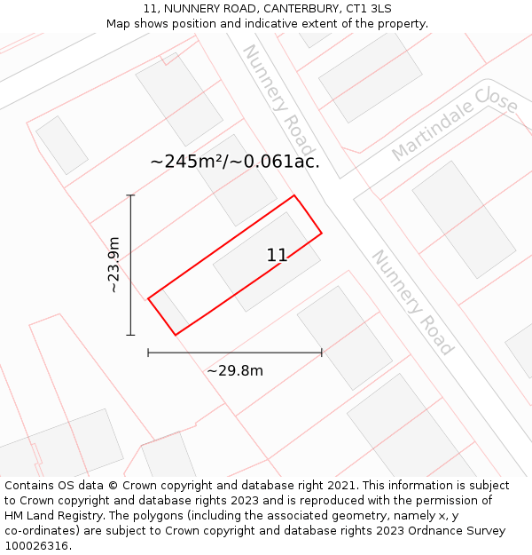 11, NUNNERY ROAD, CANTERBURY, CT1 3LS: Plot and title map