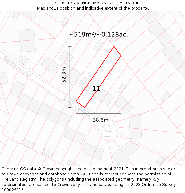 11, NURSERY AVENUE, MAIDSTONE, ME16 0HP: Plot and title map