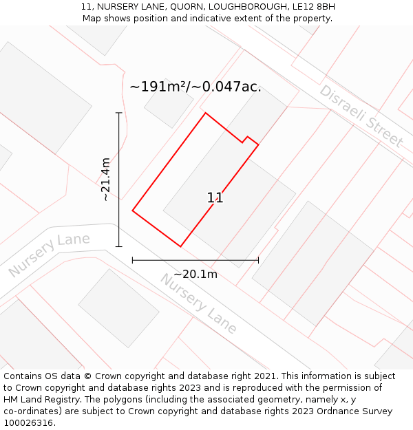 11, NURSERY LANE, QUORN, LOUGHBOROUGH, LE12 8BH: Plot and title map