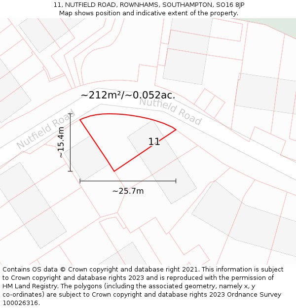 11, NUTFIELD ROAD, ROWNHAMS, SOUTHAMPTON, SO16 8JP: Plot and title map