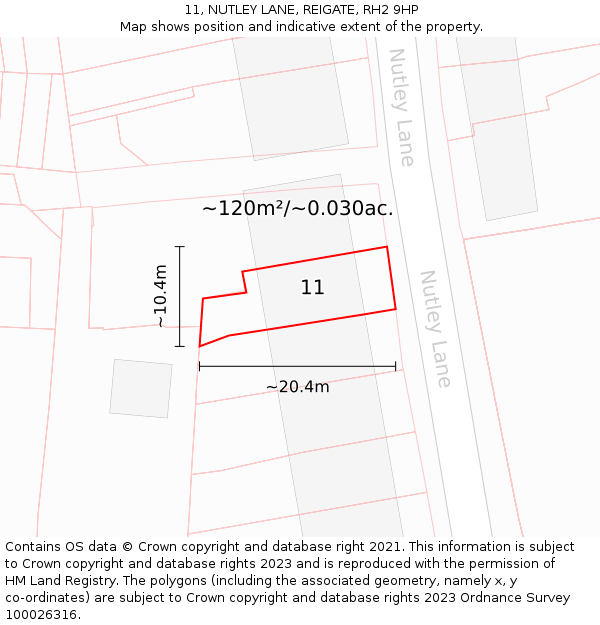 11, NUTLEY LANE, REIGATE, RH2 9HP: Plot and title map