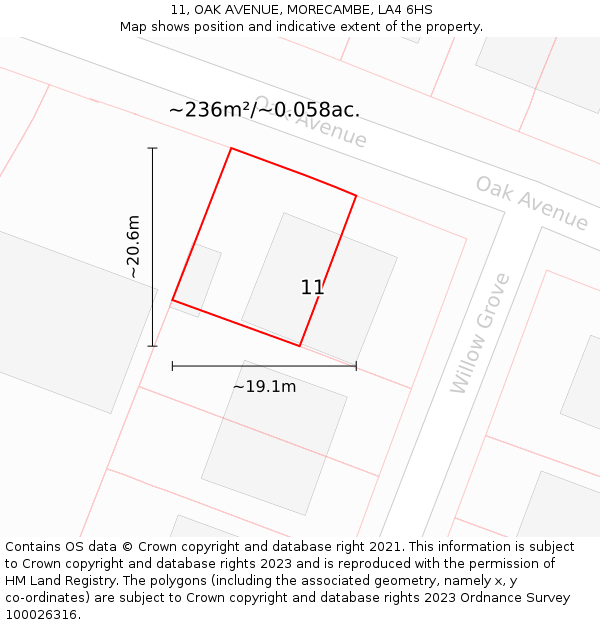 11, OAK AVENUE, MORECAMBE, LA4 6HS: Plot and title map