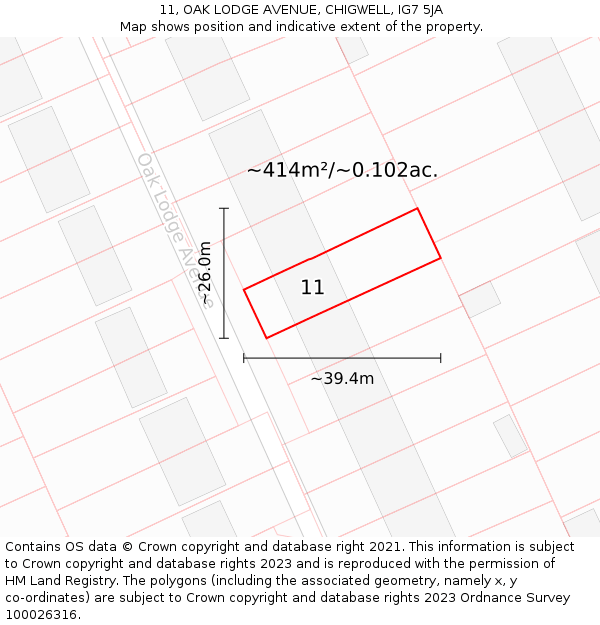 11, OAK LODGE AVENUE, CHIGWELL, IG7 5JA: Plot and title map