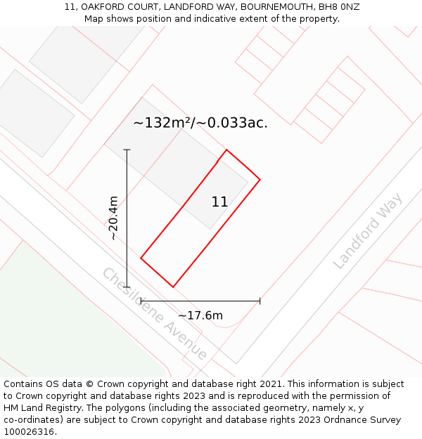 11, OAKFORD COURT, LANDFORD WAY, BOURNEMOUTH, BH8 0NZ: Plot and title map