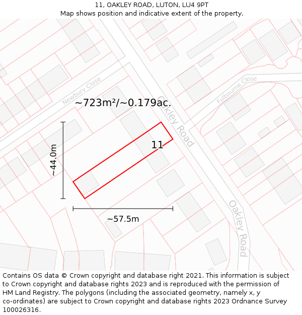 11, OAKLEY ROAD, LUTON, LU4 9PT: Plot and title map