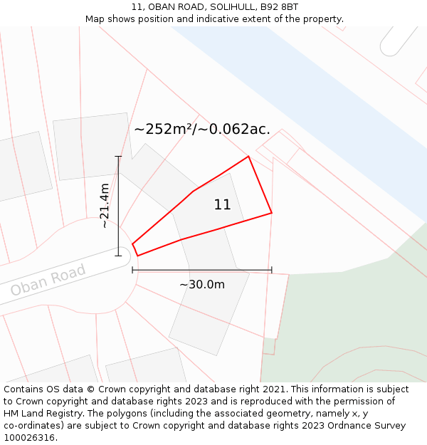 11, OBAN ROAD, SOLIHULL, B92 8BT: Plot and title map