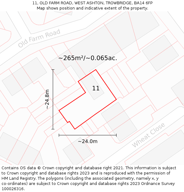 11, OLD FARM ROAD, WEST ASHTON, TROWBRIDGE, BA14 6FP: Plot and title map