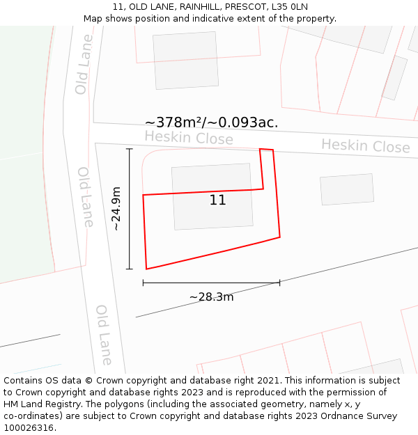 11, OLD LANE, RAINHILL, PRESCOT, L35 0LN: Plot and title map