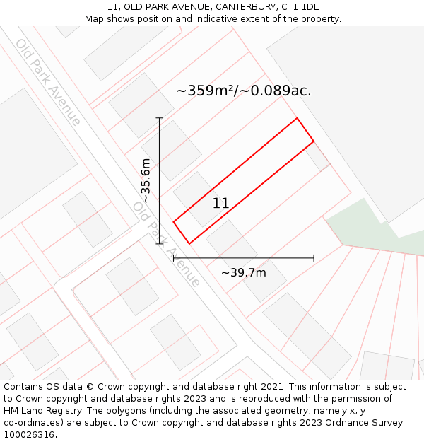 11, OLD PARK AVENUE, CANTERBURY, CT1 1DL: Plot and title map