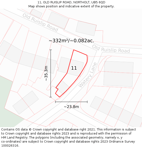 11, OLD RUISLIP ROAD, NORTHOLT, UB5 6QD: Plot and title map