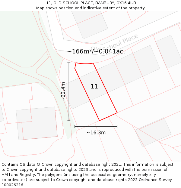 11, OLD SCHOOL PLACE, BANBURY, OX16 4UB: Plot and title map