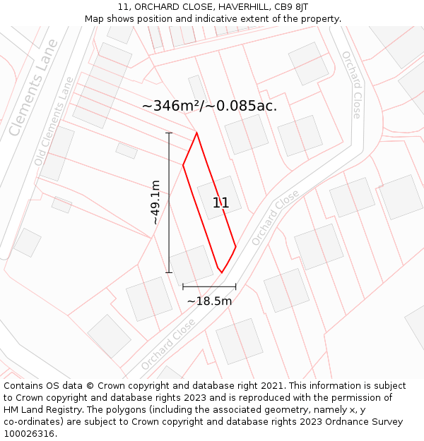 11, ORCHARD CLOSE, HAVERHILL, CB9 8JT: Plot and title map