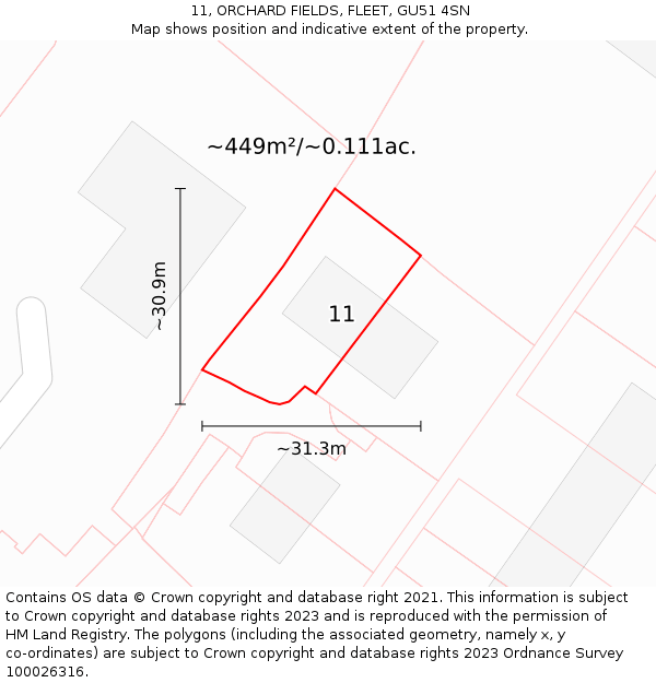 11, ORCHARD FIELDS, FLEET, GU51 4SN: Plot and title map