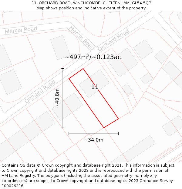 11, ORCHARD ROAD, WINCHCOMBE, CHELTENHAM, GL54 5QB: Plot and title map