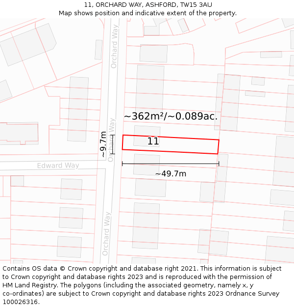 11, ORCHARD WAY, ASHFORD, TW15 3AU: Plot and title map