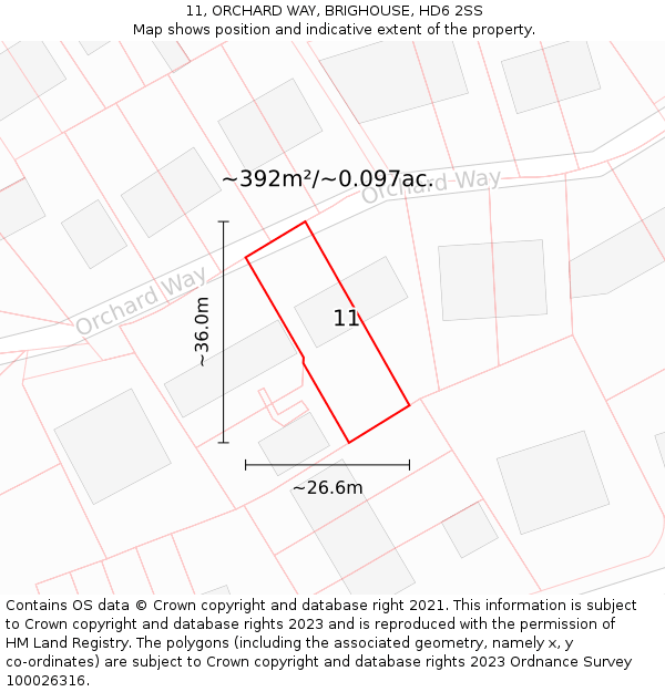 11, ORCHARD WAY, BRIGHOUSE, HD6 2SS: Plot and title map